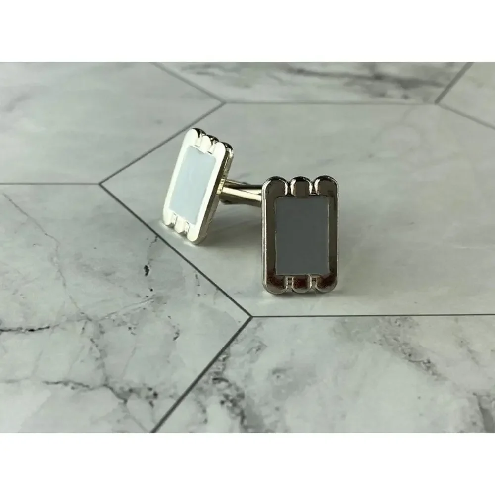 Men's Vintage 925 Sterling Silver Mother of Pearl Cufflinks